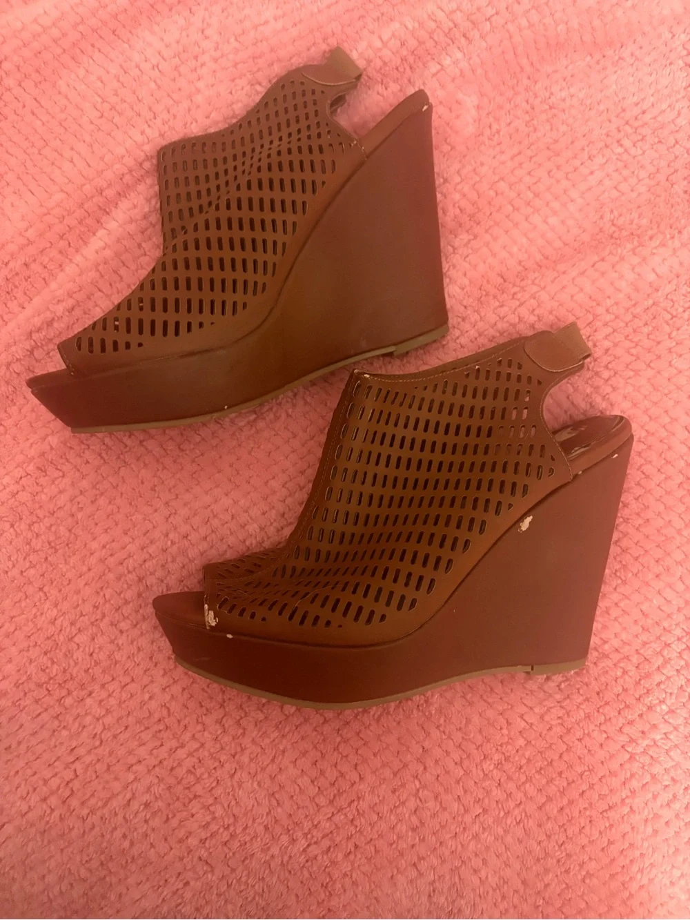 Madden Girl Brown Perforated Peep-Toe Wedge Sandals